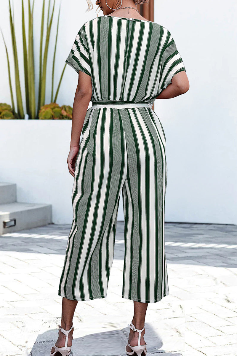 CM | Casual Striped Contrast V-Neck Loose Jumpsuits