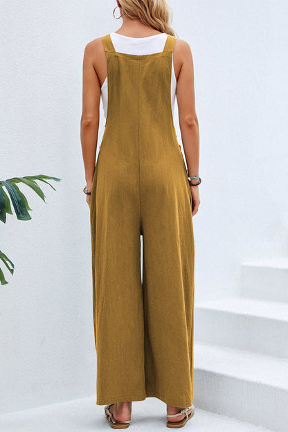 CM | Casual vacaciones botones sólidos cuello cuadrado monos sueltos (10 colores)