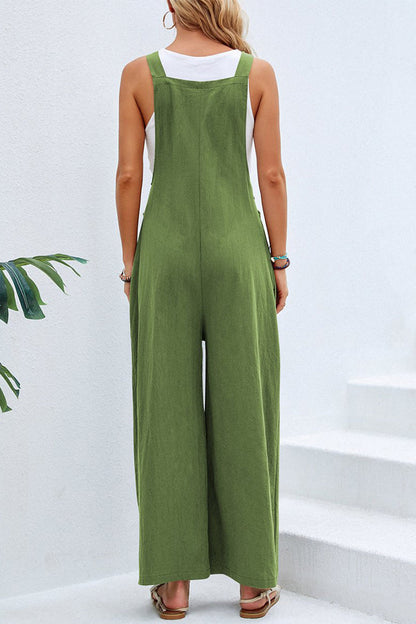 CM | Casual vacaciones botones sólidos cuello cuadrado monos sueltos (10 colores)