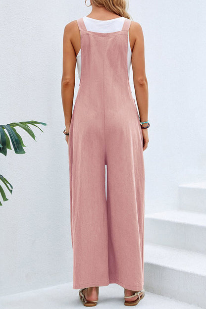 CM | Casual vacaciones botones sólidos cuello cuadrado monos sueltos (10 colores)