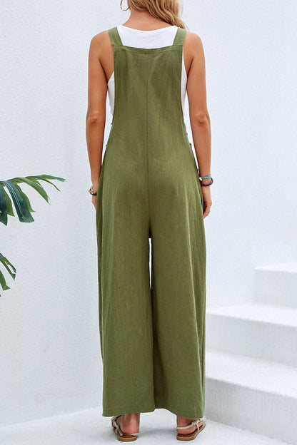 CM | Casual vacaciones botones sólidos cuello cuadrado monos sueltos (10 colores)