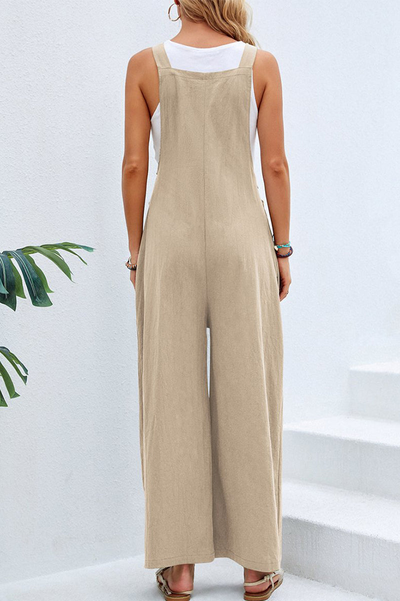 CM | Casual vacaciones botones sólidos cuello cuadrado monos sueltos (10 colores)