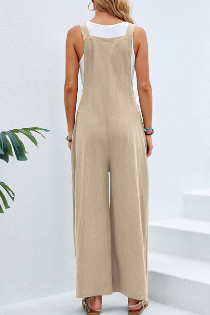 CM | Casual vacaciones botones sólidos cuello cuadrado monos sueltos (10 colores)