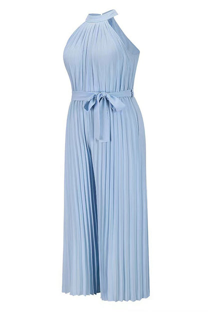 CM | Casual Simplicity Solid Frenulum Pleat Halter Loose Jumpsuits (6 Colores)