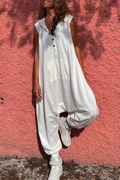 CM | Casual Sportswear Solid Pocket Hooded Collar Loose Jumpsuits (3 Colores)
