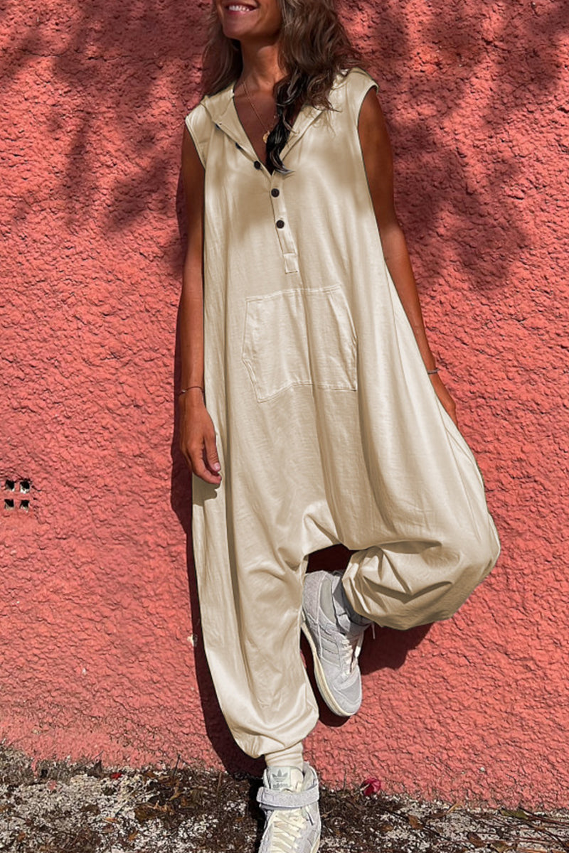 CM | Casual Sportswear Solid Pocket Hooded Collar Loose Jumpsuits (3 Colores)