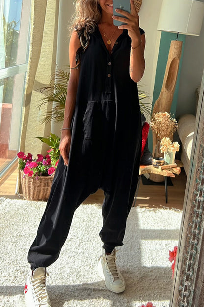 CM | Casual Sportswear Solid Pocket Hooded Collar Loose Jumpsuits (3 Colores)