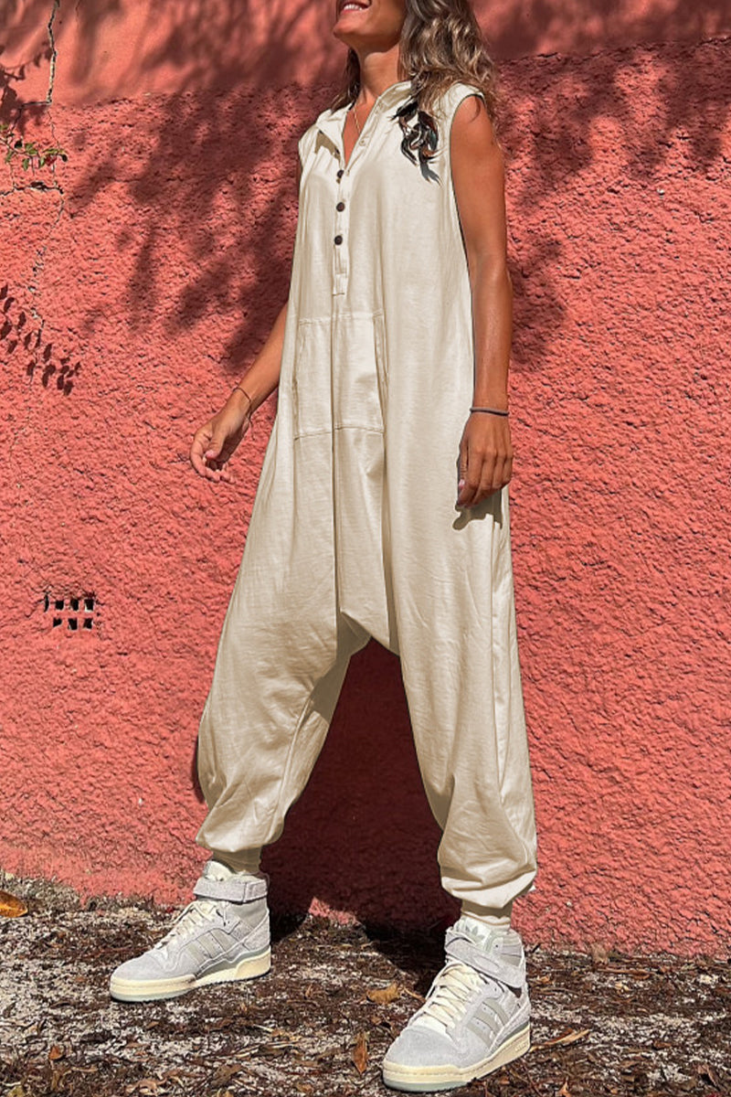 CM | Casual Sportswear Solid Pocket Hooded Collar Loose Jumpsuits (3 Colores)