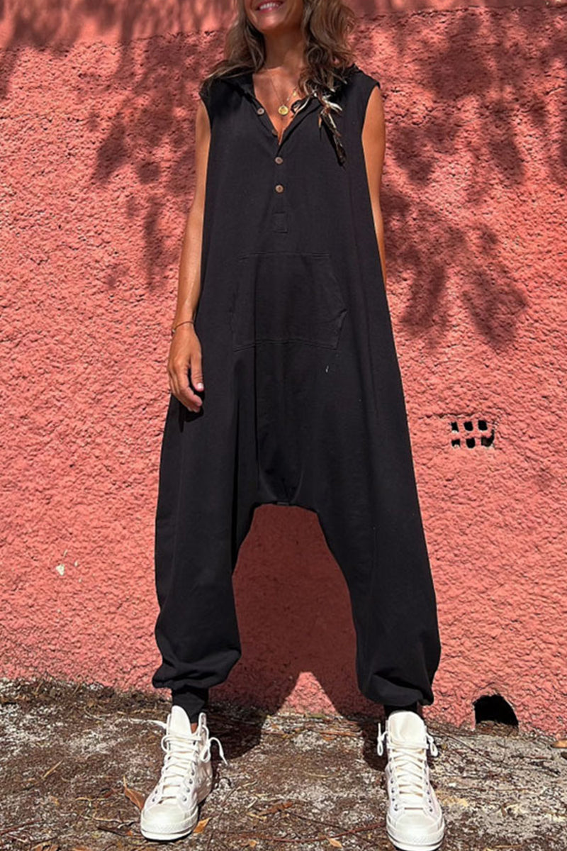 CM | Casual Sportswear Solid Pocket Hooded Collar Loose Jumpsuits (3 Colores)