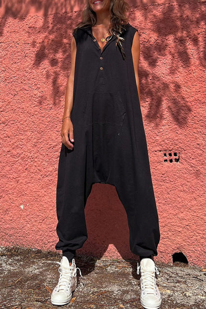 CM | Casual Sportswear Solid Pocket Hooded Collar Loose Jumpsuits (3 Colores)