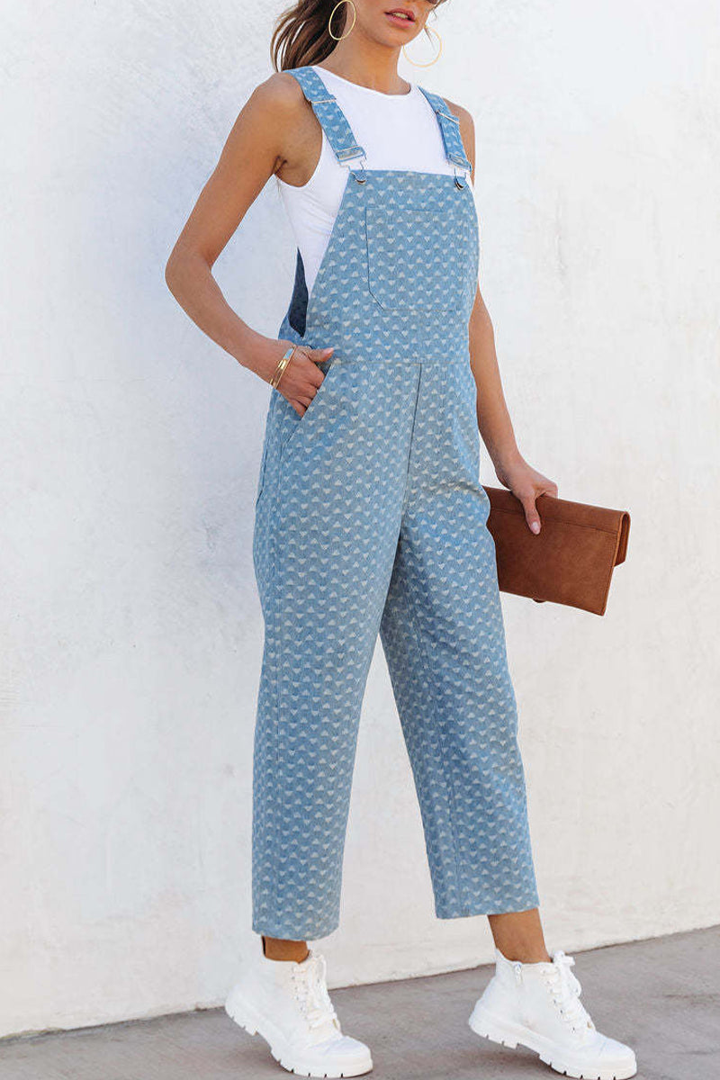 CM | Casual Street Print Bolsillo Cuello Cuadrado Monos vaqueros sin mangas y holgados