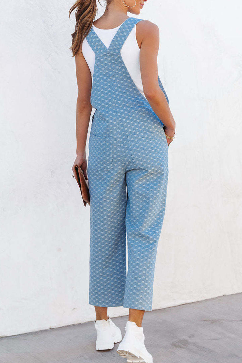 CM | Casual Street Print Bolsillo Cuello Cuadrado Monos vaqueros sin mangas y holgados