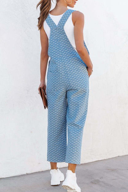 CM | Casual Street Print Bolsillo Cuello Cuadrado Monos vaqueros sin mangas y holgados