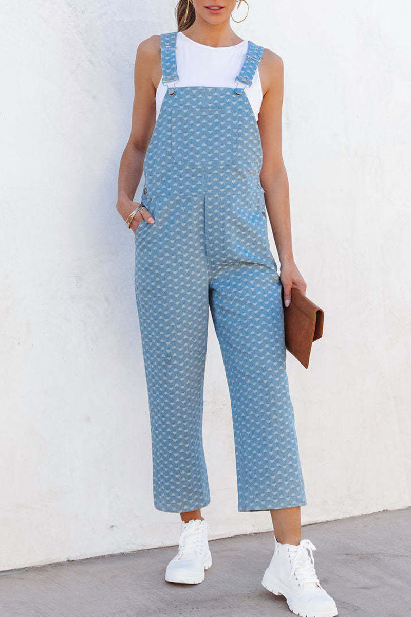 CM | Casual Street Print Bolsillo Cuello Cuadrado Monos vaqueros sin mangas y holgados