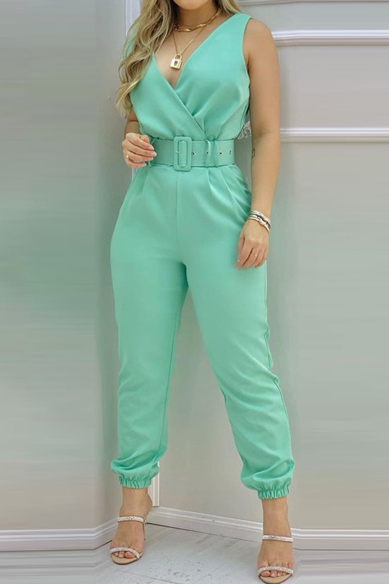 CM | Sexy Casual Solid Backless With Belt V Neck Regular Jumpsuits