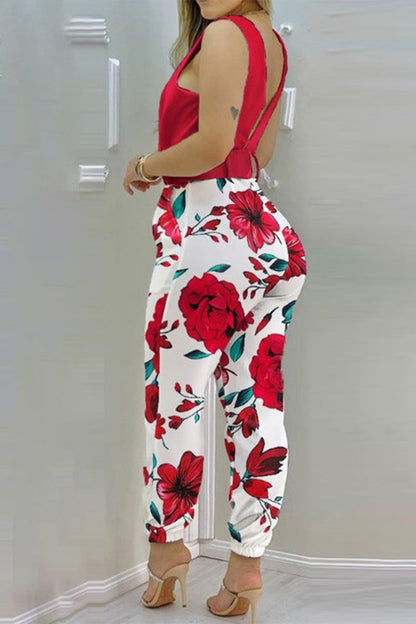 CM | Sexy Casual Solid Backless With Belt V Neck Regular Jumpsuits