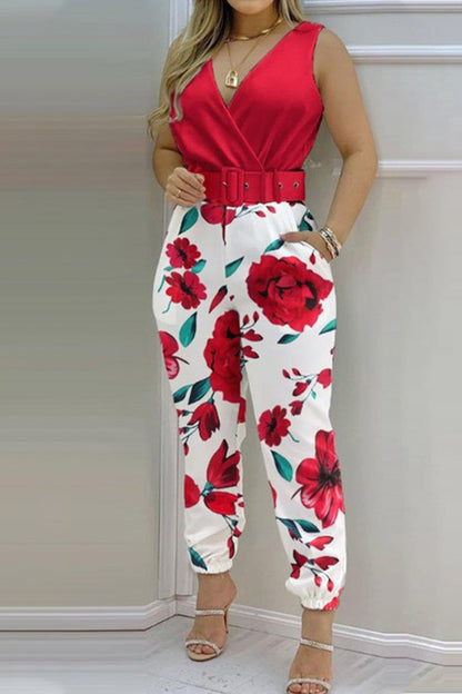 CM | Sexy Casual Solid Backless With Belt V Neck Regular Jumpsuits