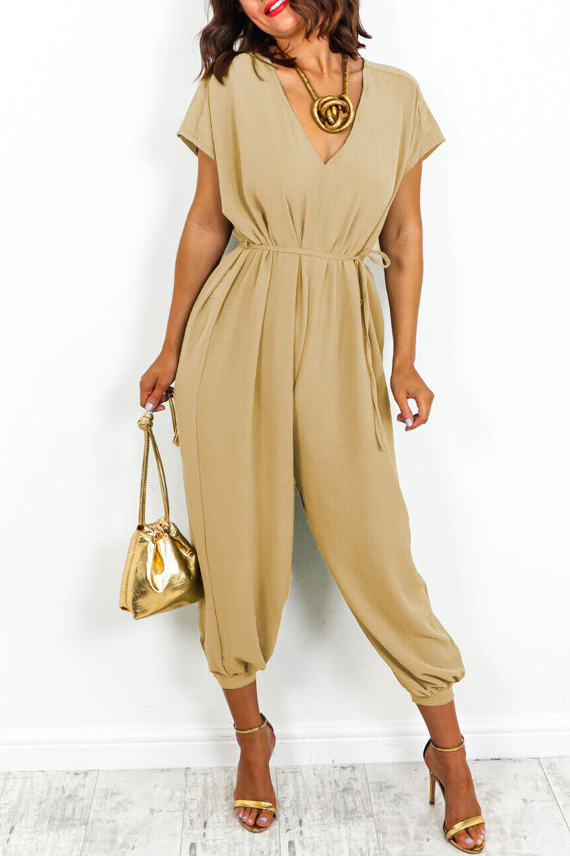 CM | Casual Simplicity Solid Frenulum V Neck Loose Jumpsuits (11 Colores)