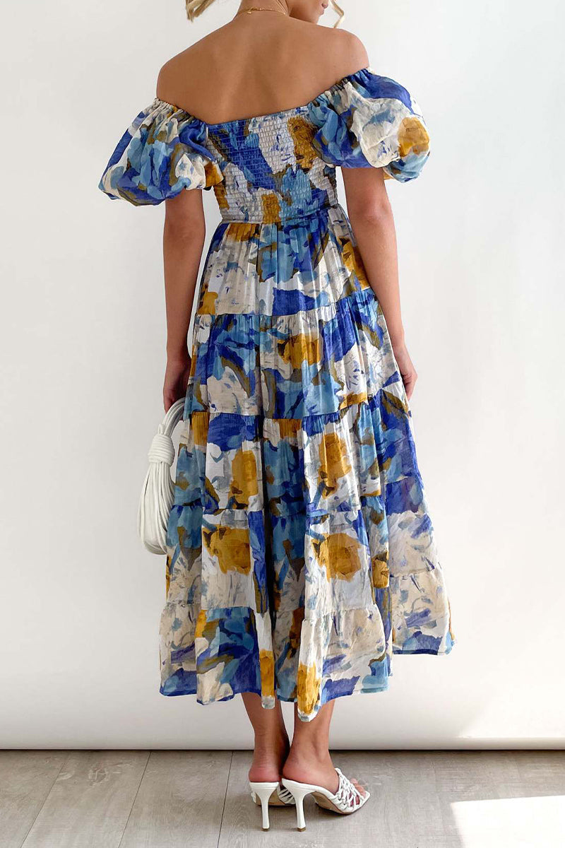 CM | Vestido largo estampado con hombros descubiertos