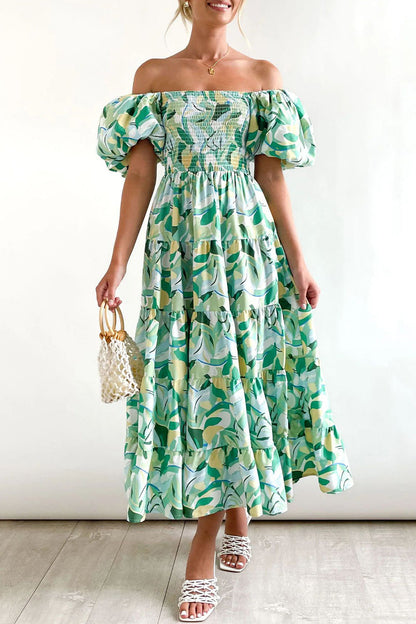 CM | Vestido largo estampado con hombros descubiertos