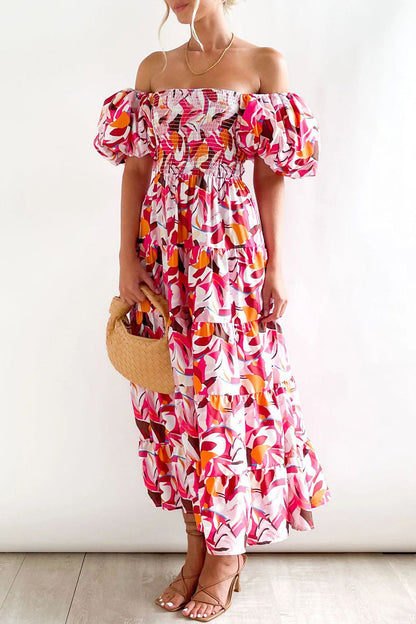 CM | Vestido largo estampado con hombros descubiertos