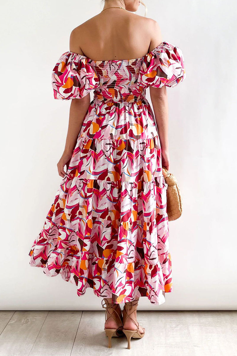 CM | Vestido largo estampado con hombros descubiertos