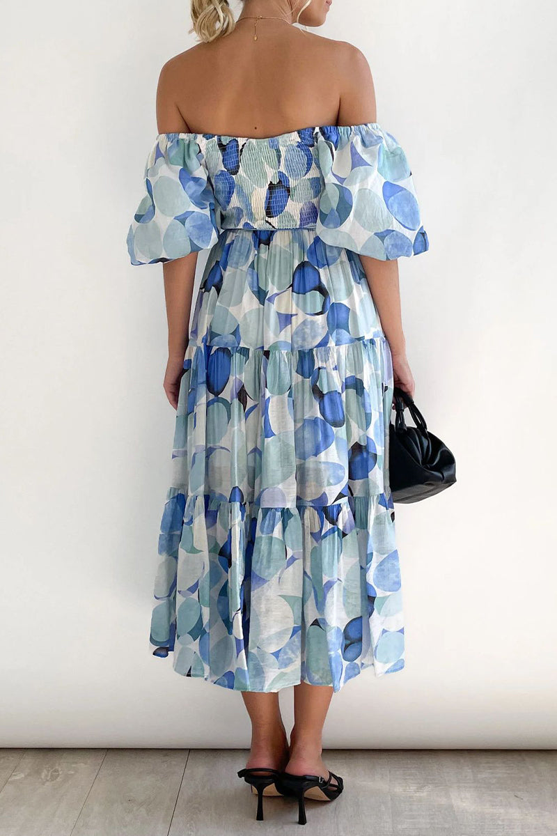 CM | Vestido largo estampado con hombros descubiertos