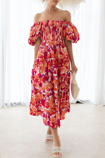 CM | Vestido largo estampado con hombros descubiertos