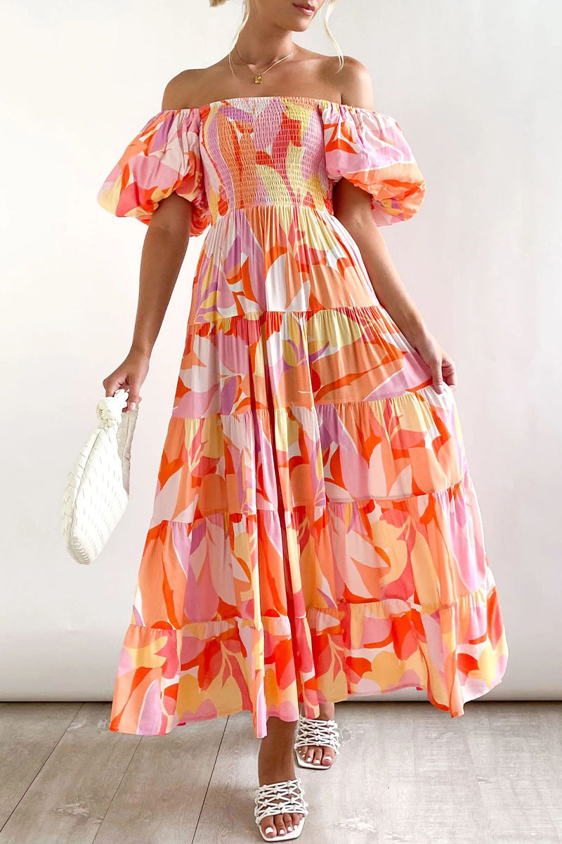 CM | Vestido largo estampado con hombros descubiertos