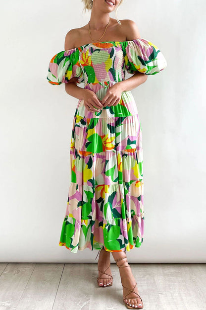 CM | Vestido largo estampado con hombros descubiertos
