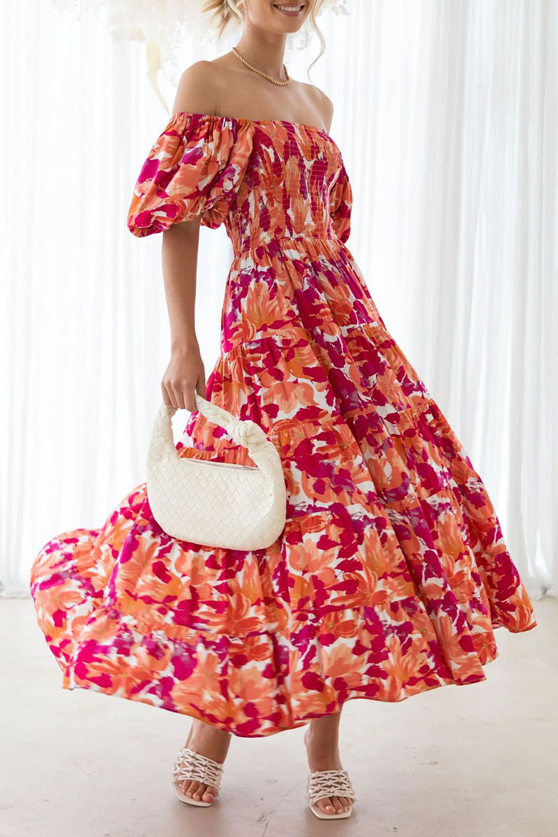CM | Vestido largo estampado con hombros descubiertos