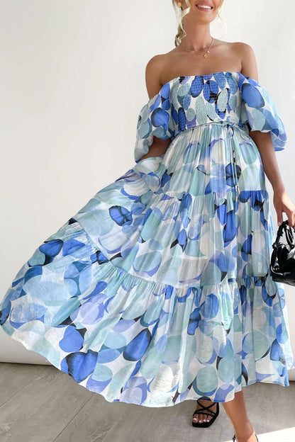 CM | Vestido largo estampado con hombros descubiertos