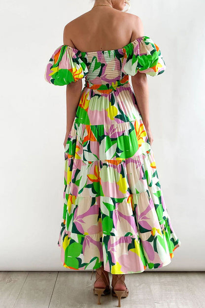 CM | Vestido largo estampado con hombros descubiertos