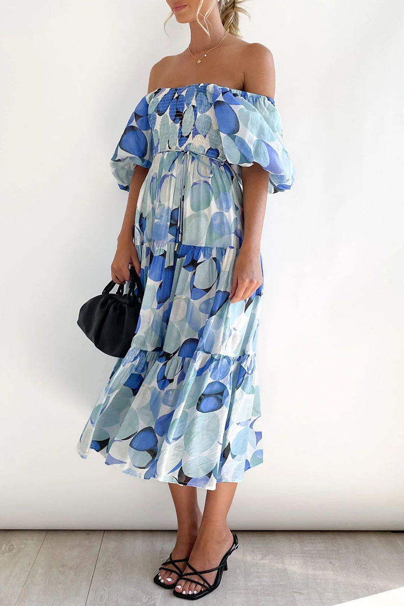 CM | Vestido largo estampado con hombros descubiertos