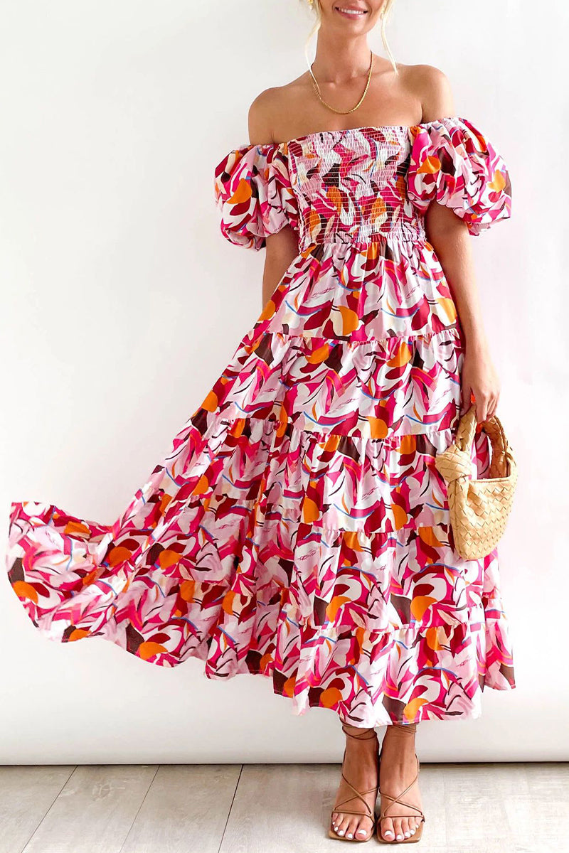 CM | Vestido largo estampado con hombros descubiertos