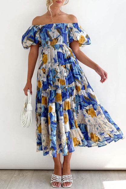 CM | Vestido largo estampado con hombros descubiertos