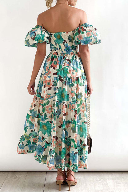 CM | Vestido largo estampado con hombros descubiertos