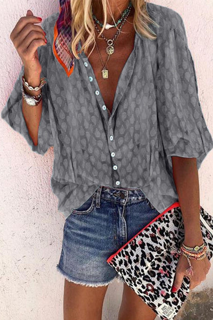 CM | Casual Imprimir Botones Cuello vuelto Blusas (6 Colores)
