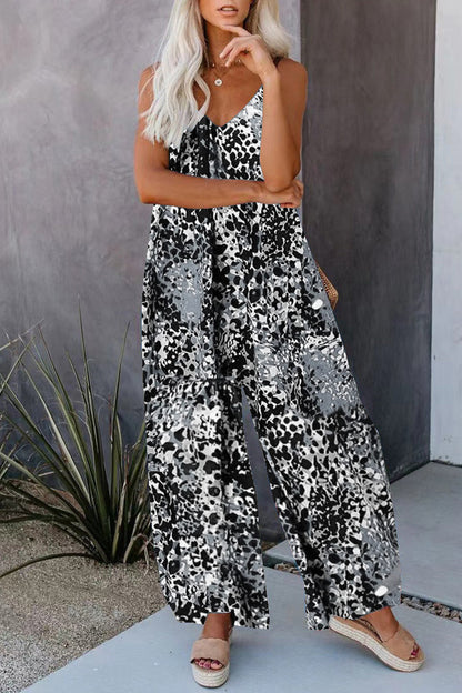 CM | Casual Street Print Pocket V-Neck Loose Jumpsuits