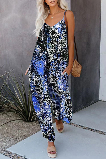 CM | Casual Street Print Pocket V-Neck Loose Jumpsuits