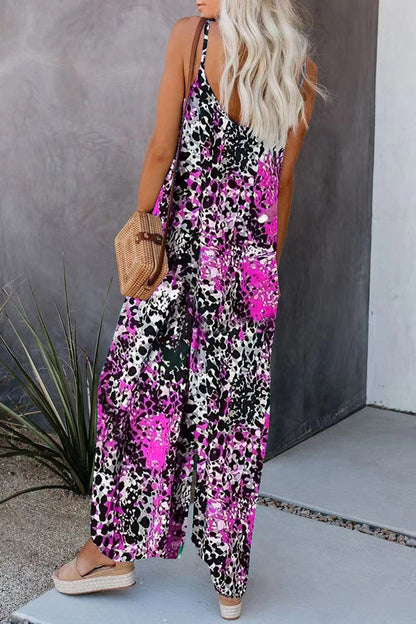 CM | Casual Street Print Pocket V-Neck Loose Jumpsuits