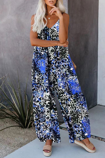 CM | Casual Street Print Pocket V-Neck Loose Jumpsuits