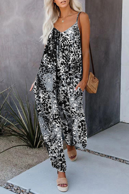 CM | Casual Street Print Pocket V-Neck Loose Jumpsuits
