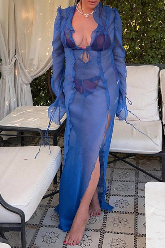CM | Vestido largo con velo y volantes