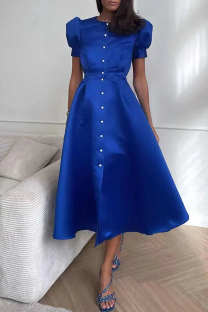 CM | Elegante vestido monocromo con mangas cortas y escote (5 colores)
