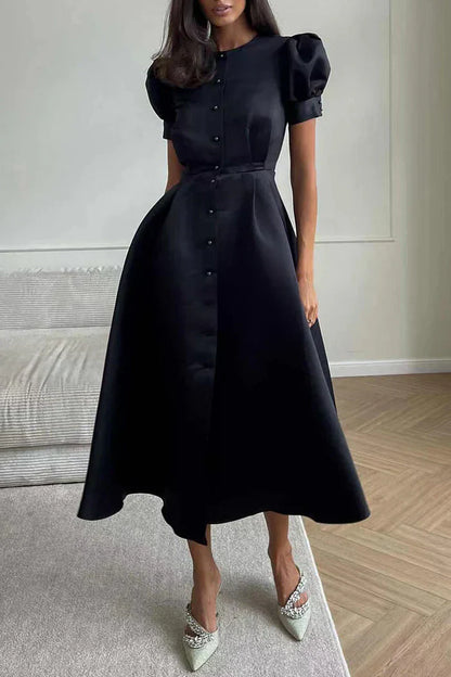 CM | Elegante vestido monocromo con mangas cortas y escote (5 colores)