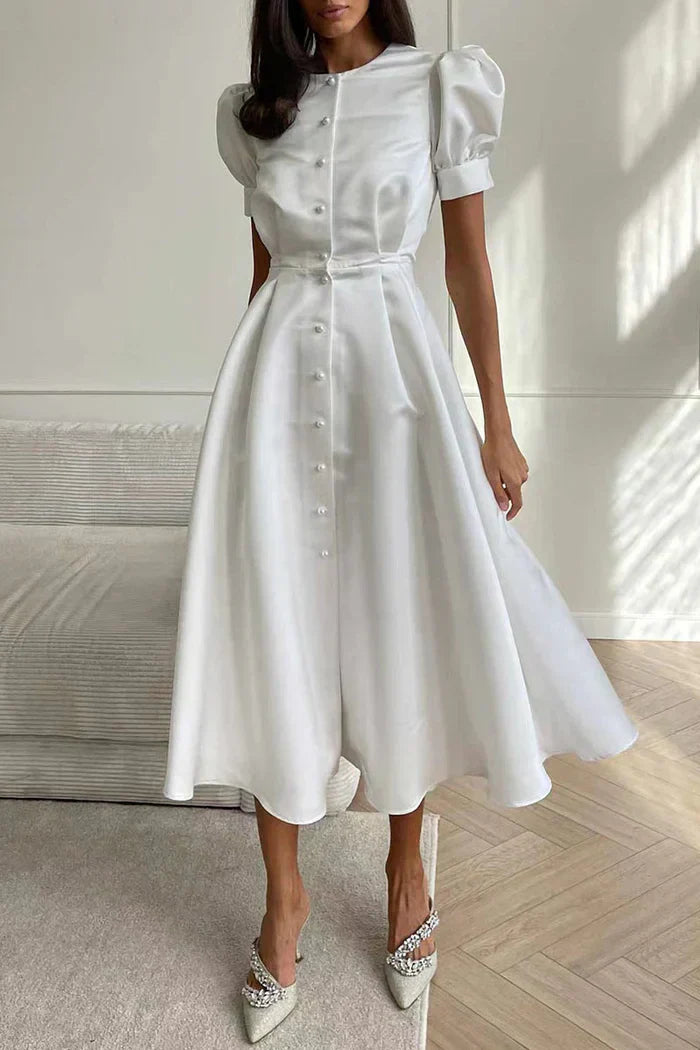 CM | Elegante vestido monocromo con mangas cortas y escote (5 colores)
