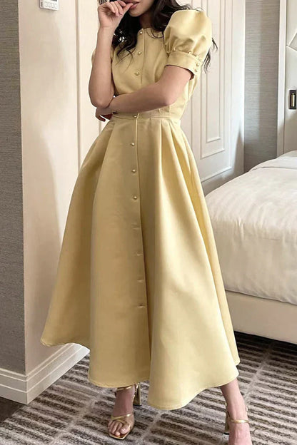 CM | Elegante vestido monocromo con mangas cortas y escote (5 colores)