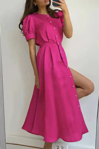 CM | Elegante vestido monocromo con mangas cortas y escote (5 colores)