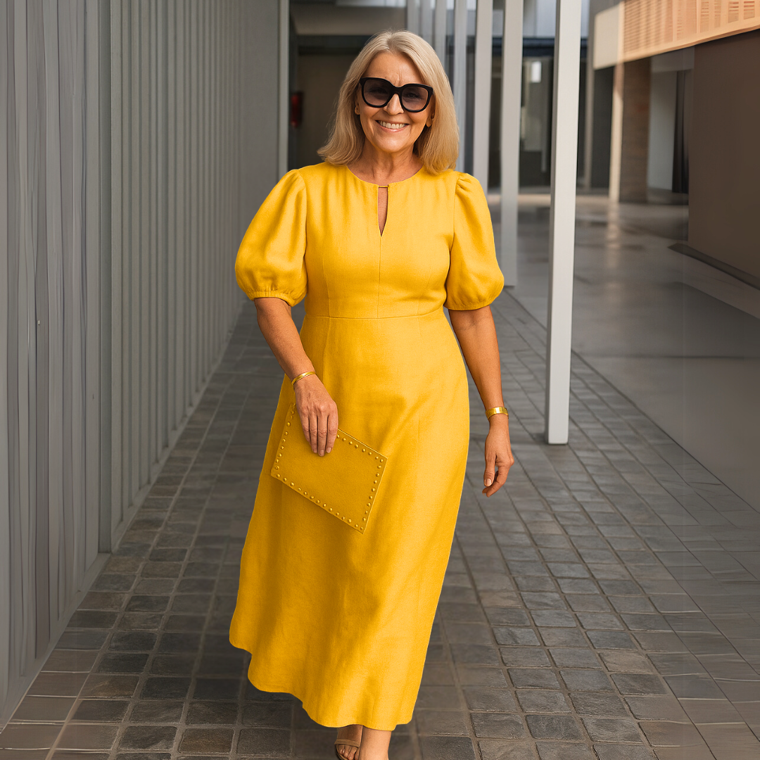 CM | Elegante vestido monocolor con escote en V